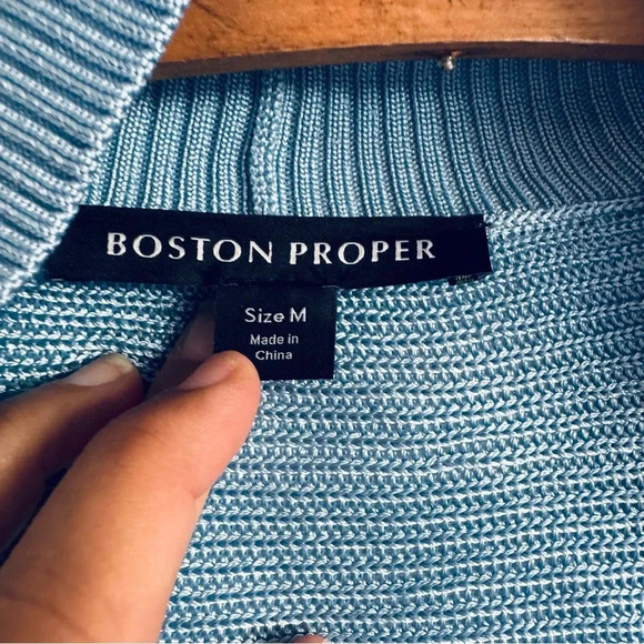 Boston Proper Short Effortless Cardigan Sweater Blue Bell Size Medium - Picture 9 of 9